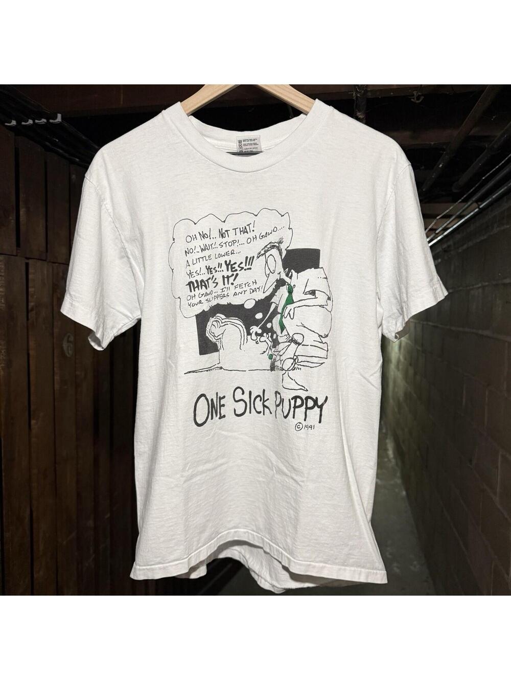Vintage One Sick Puppy T-Shirt Men's Size L Single Stitch Tee 90s Y2K
